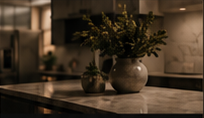 A refined kitchen counter arranged for a property concierge visit.